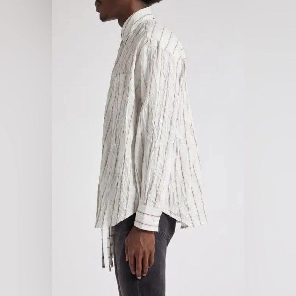 nwt JOHN ELLIOTT Men's Crinkled Tie Shirt in Manhasset Stripe Size Large - Picture 7 of 12